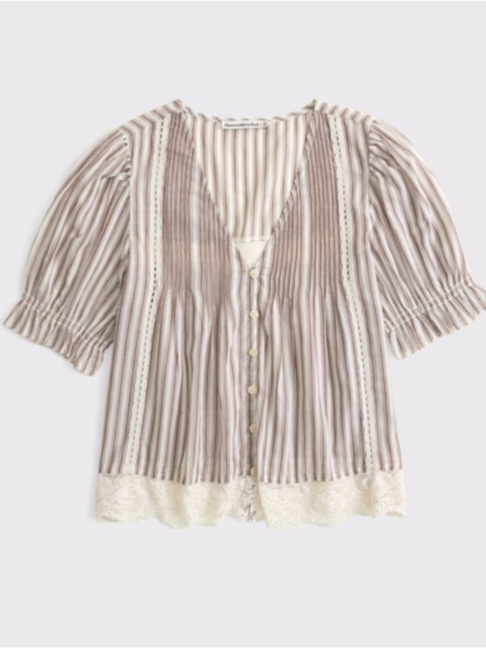 Cotton Lace-Trim Button-Up Blouse